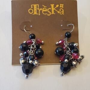 Treska goth grunge black purple silver French wire cluster earrings